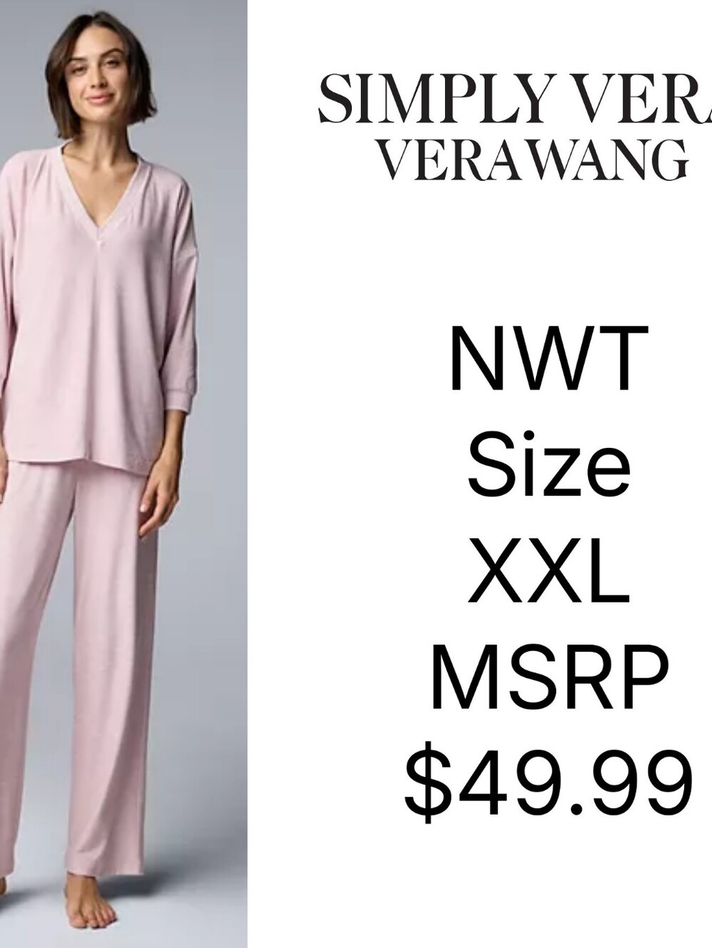 NWT Simply Vera Vera Wang 2-pc. Pajama Top & Pajama Bottoms Set Size XXL